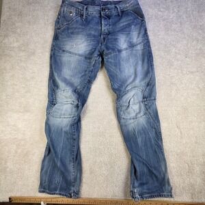 G-Star Raw Elwood 3D Tapered Jeans Blue Medium Wash Mens 33x30 Button Fly Moto